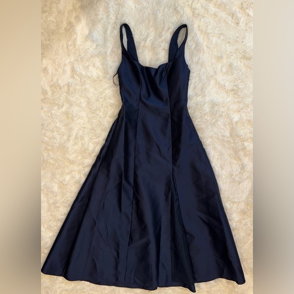 New Alfred Sung Square Neck Satin A-Line navy blue Gown D826 Sz 6 - Picture 2 of 6